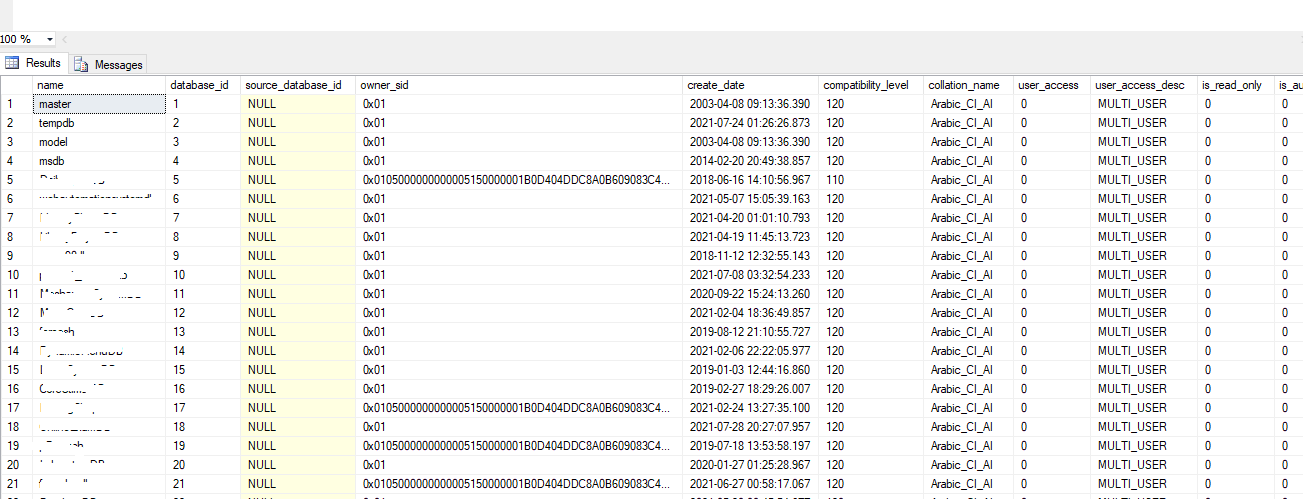 نمایش لیست دیتابیس های موجود در sql server
