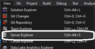 پنجره Server Explorer
