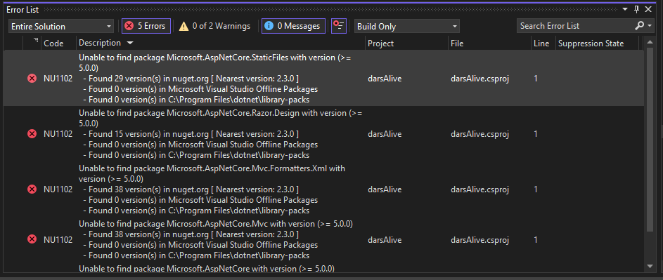 خطای unable to find package visual studio with version