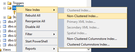 create non clustered index